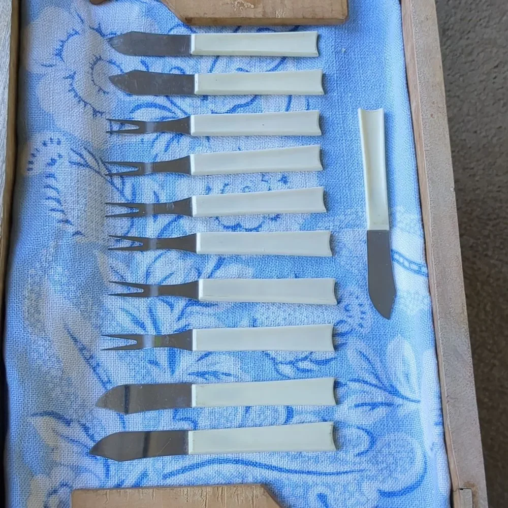 Party Forks MCM Appetizer Mini Cutting Boards Stainless Steel Vtg happy hour set
